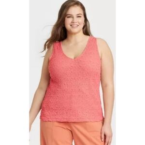 A New Day Textured Double Vneck tank top Pink/Coral Size 2X